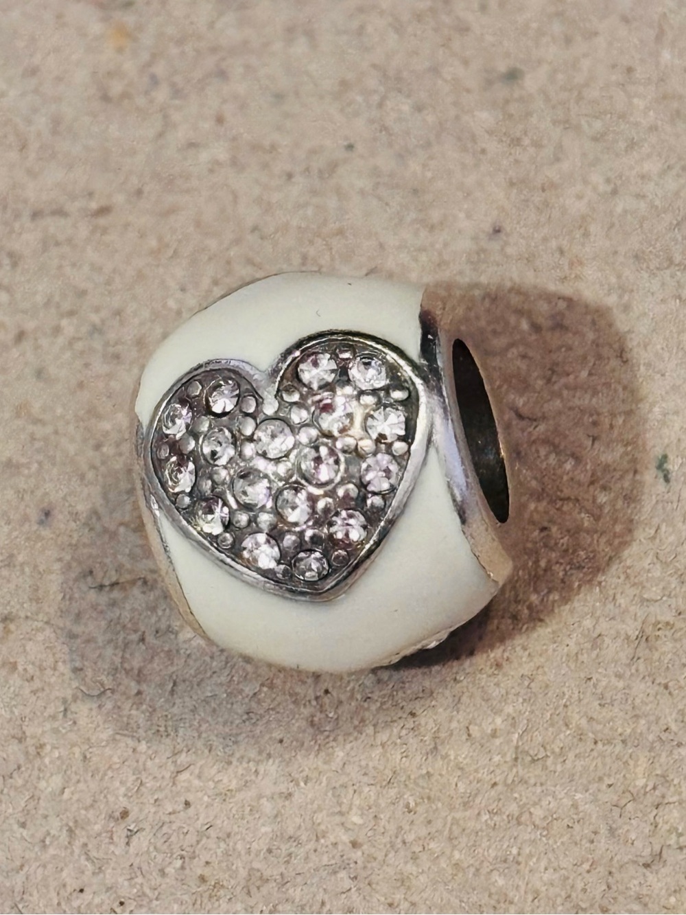 Brighton Blissful Heart bead White enamel Clear crystal big hearts Retired